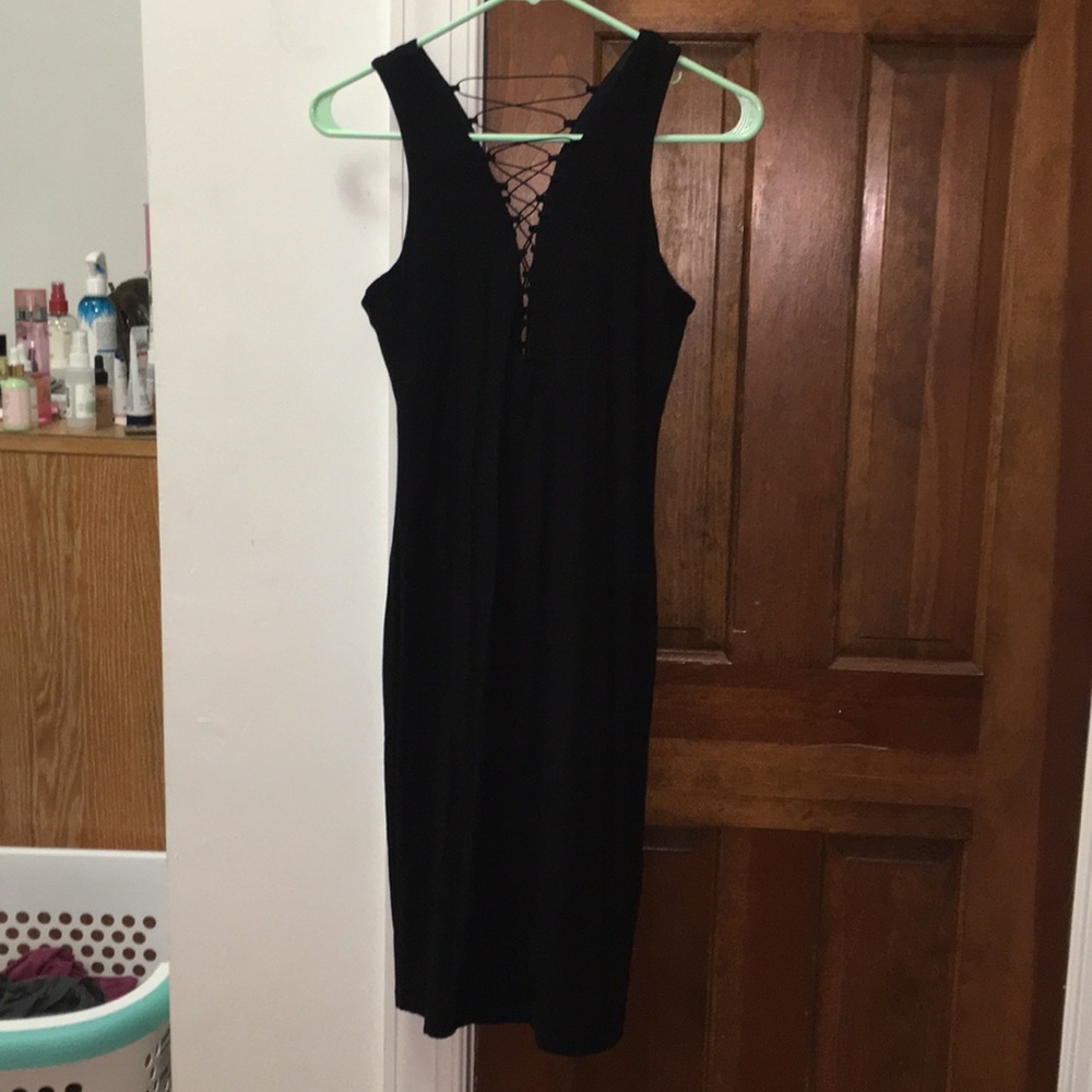 Bardot Black Plunging Midi Cocktail Dress